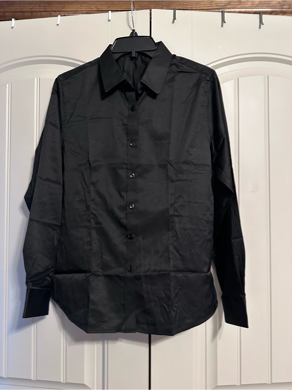 Women's Black Button-Down Shirt - Classic Collared Long Sleeve